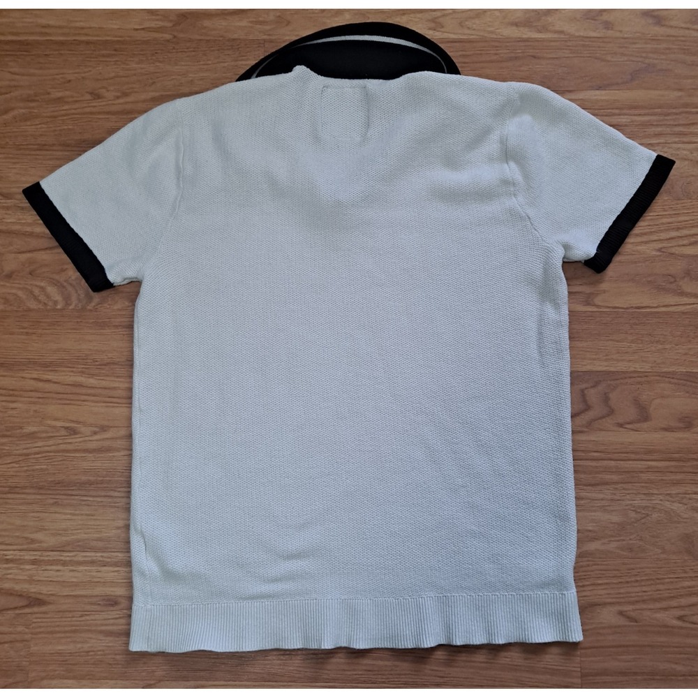 Hollister Knit Polo Mens Medium White/Black Textured Short Sleeve Sweater Shirt - Picture 2 of 3
